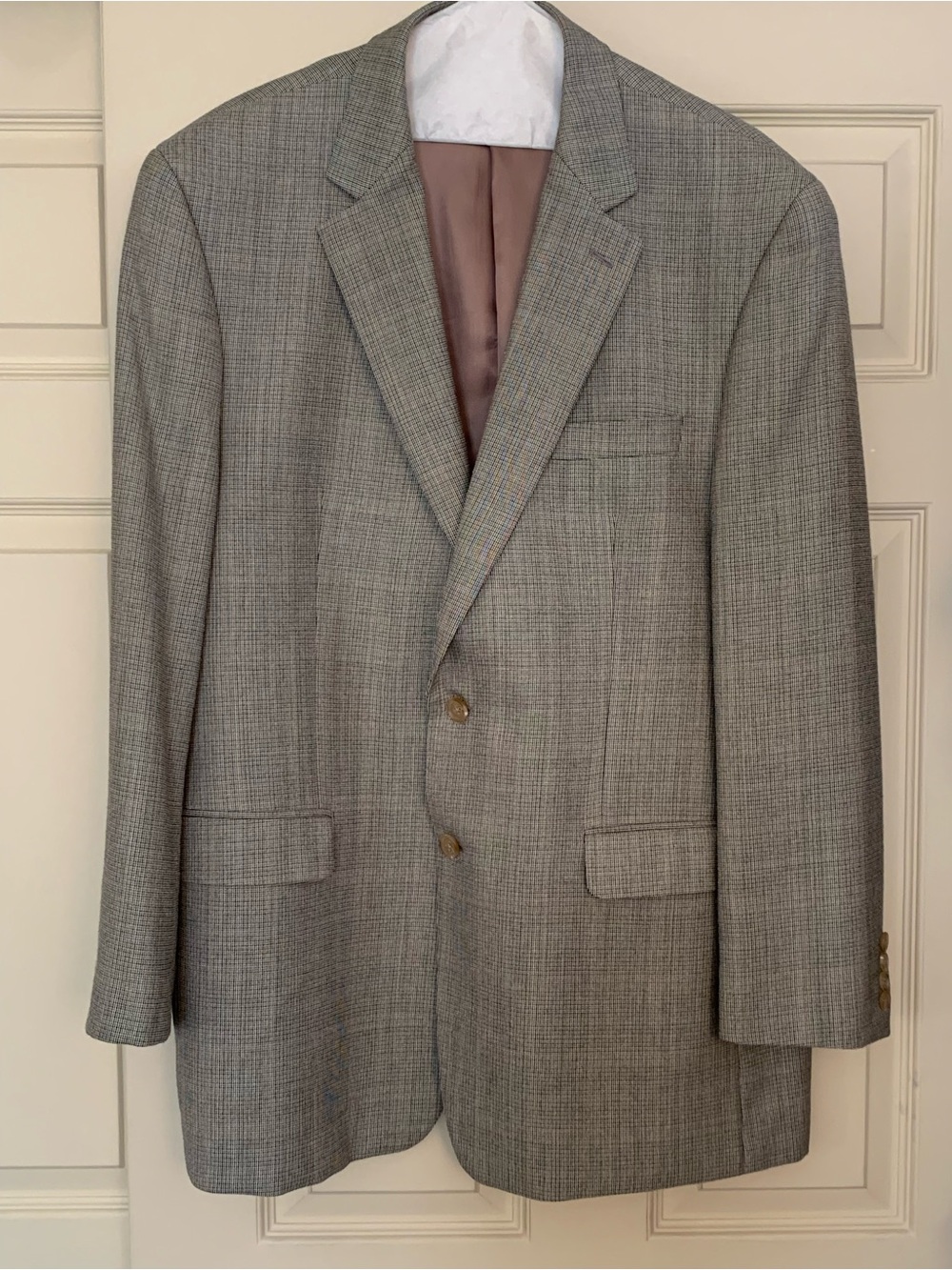 Lauren Ralph Lauren 46L Silk Wool Sport Coat Tan Blue Glen Plaid Blazer